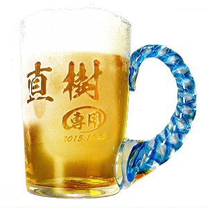 琉球ガラス★浮彫り!★500mlねじれビールジョッキ/ビアグラス by 超刻堂